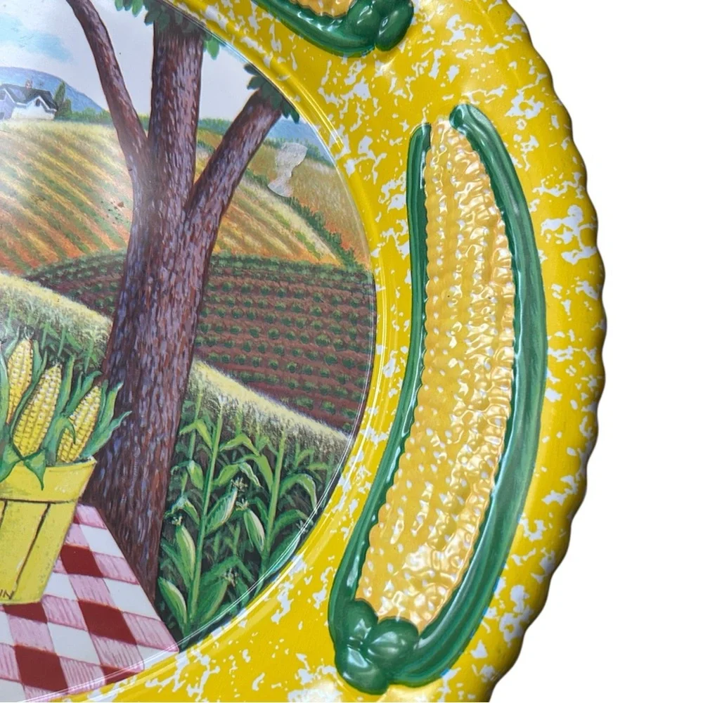 Vintage Ullman Corn Platter Farm Life Food Serving Tray Yellow Kitschy Prairie